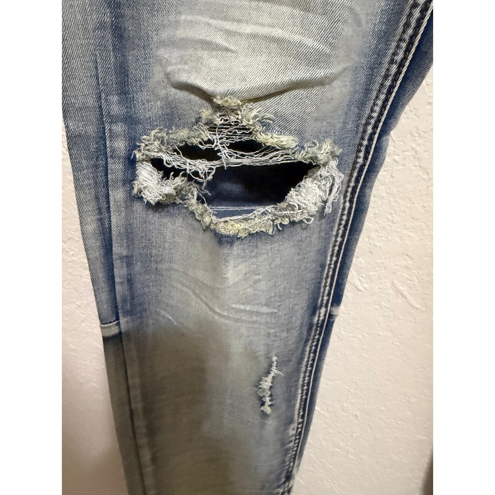 KDNK Mens 32" Distressed Skinny Jeans Light Wash Blue Ankle Zip 1141411 NEW NWT - Picture 7 of 16